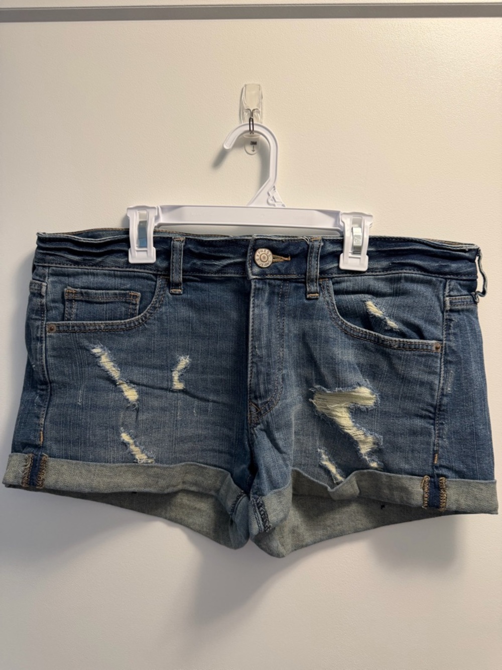 Express Shortie Distressed Cuffed Denim Shorts